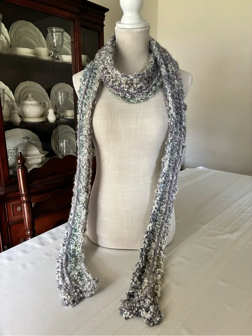 New Handmade Bouclé Scarf in Soft Multi-Color Jewel tone XTRA long